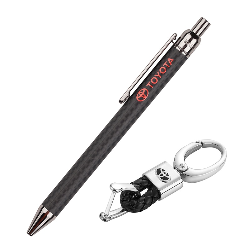 Set breloc si pix cu logo-ul Toyota, Silver Flame, AS0908, Argintiu/Negru, Piele naturala/metal