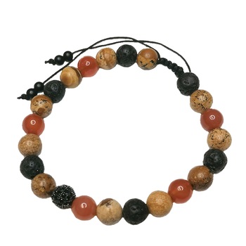 Bratara ArtDeco Earth cu charm negru (Cubiz Zirconia), Carneol, Roca vulcanica si Aragonit, reglabila 19 -28 cm Bratara ArtDeco Earth cu charm negru (Cubiz Zirconia), Carneol, Roca vulcanica si Aragonit, reglabila 19 -28 cm