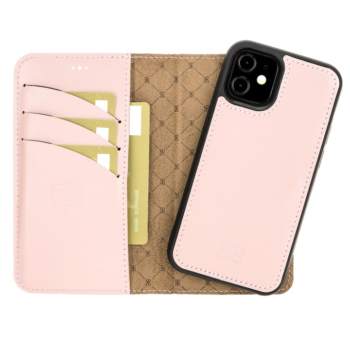 Husa pentru iPhone 12 Mini, Bouletta Magic Wallet, piele naturala 2 in 1, tip portofel, back cover, culoare Roz nude
