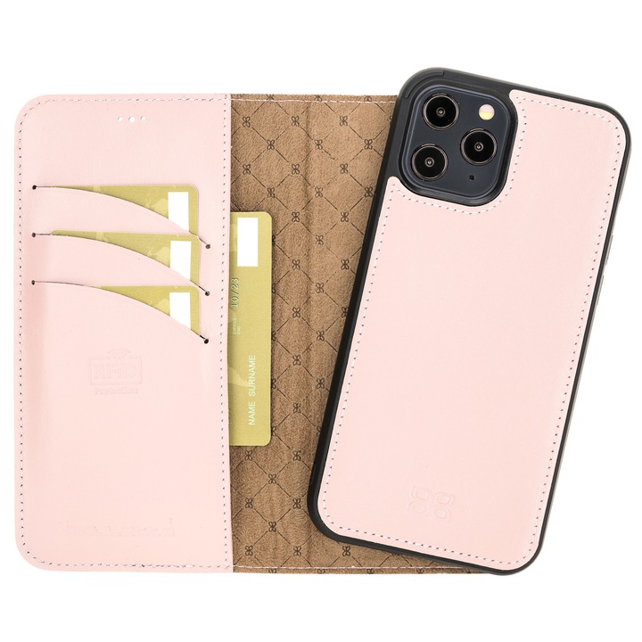 Калъф Bouletta, За iPhone 12 Pro Max, Magic Wallet, Естествена кожа, Розов