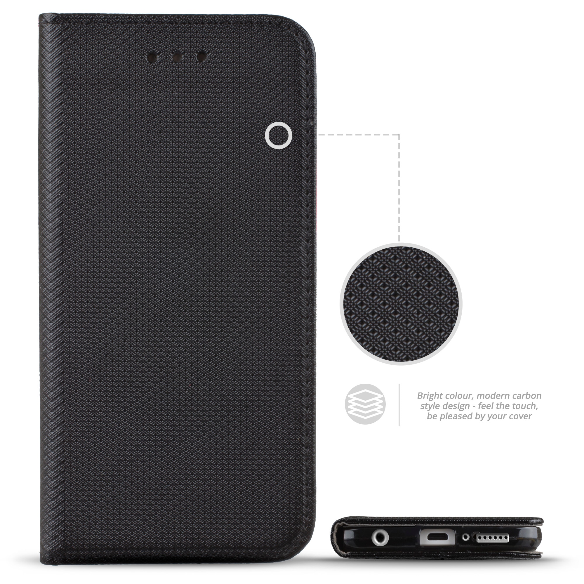 Husa pentru telefon, Moozy, Flip On, pentru Huawei P30 Lite, Negru, Piele ecologica