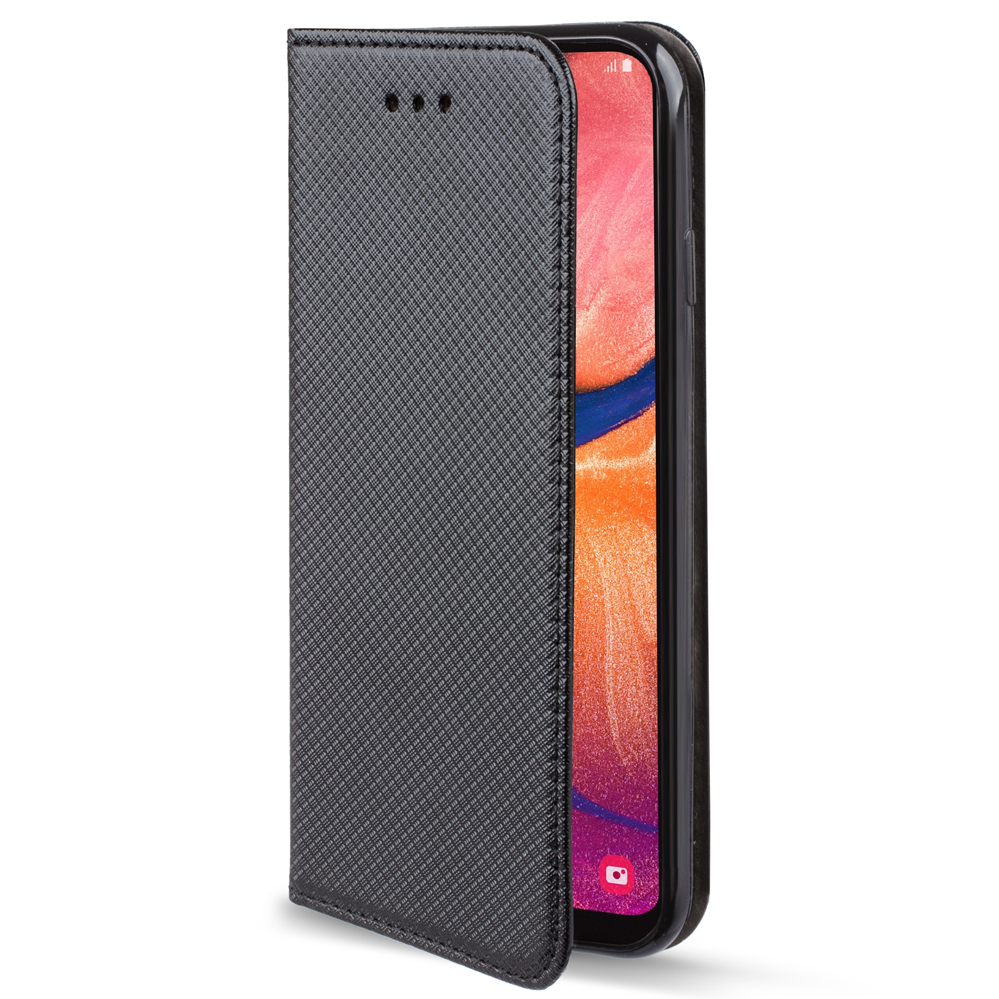 Husa pentru telefon, Moozy, Flip On, pentru Samsung A20e, Negru, Piele ecologica