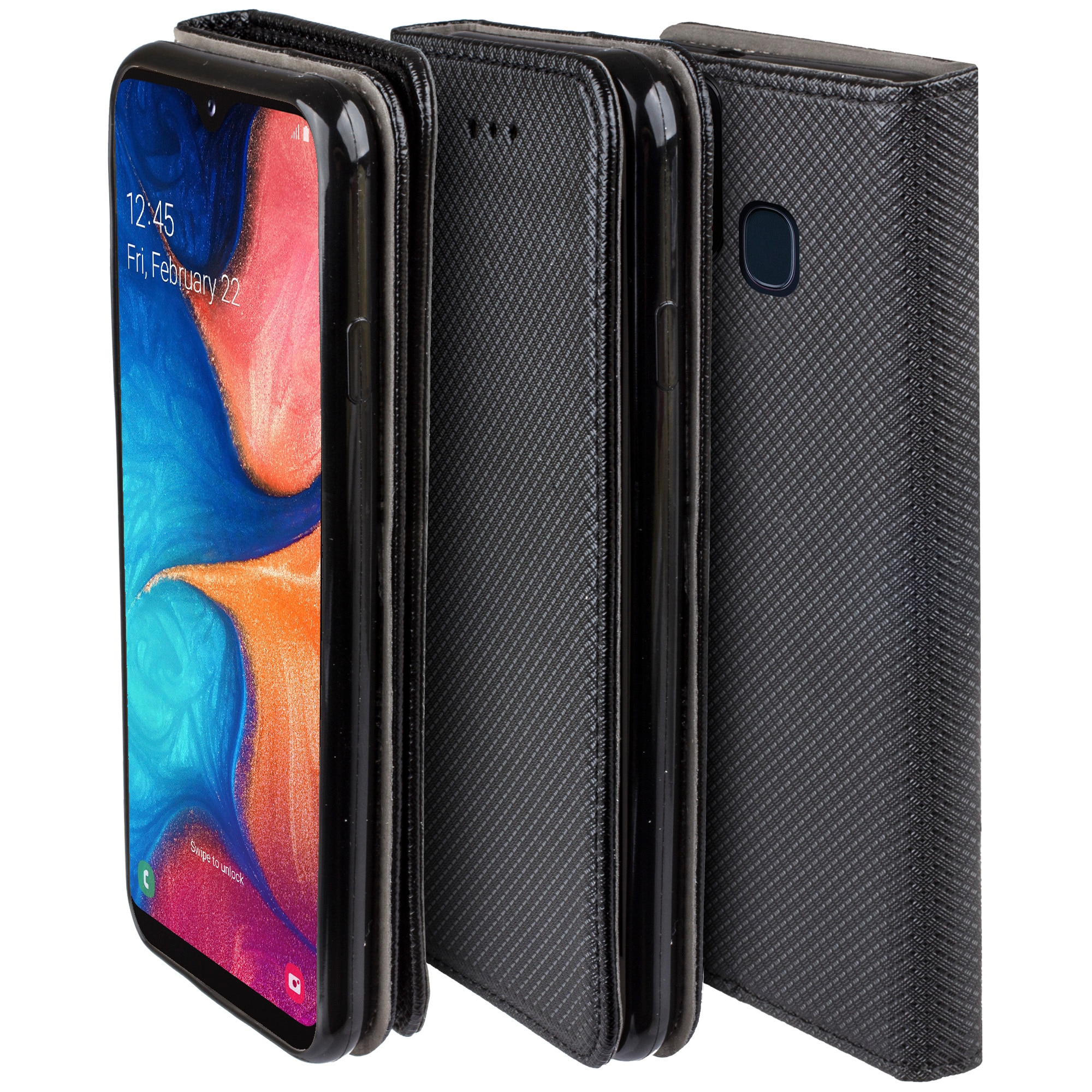 Husa pentru telefon, Moozy, Flip On, pentru Samsung A20e, Negru, Piele ecologica