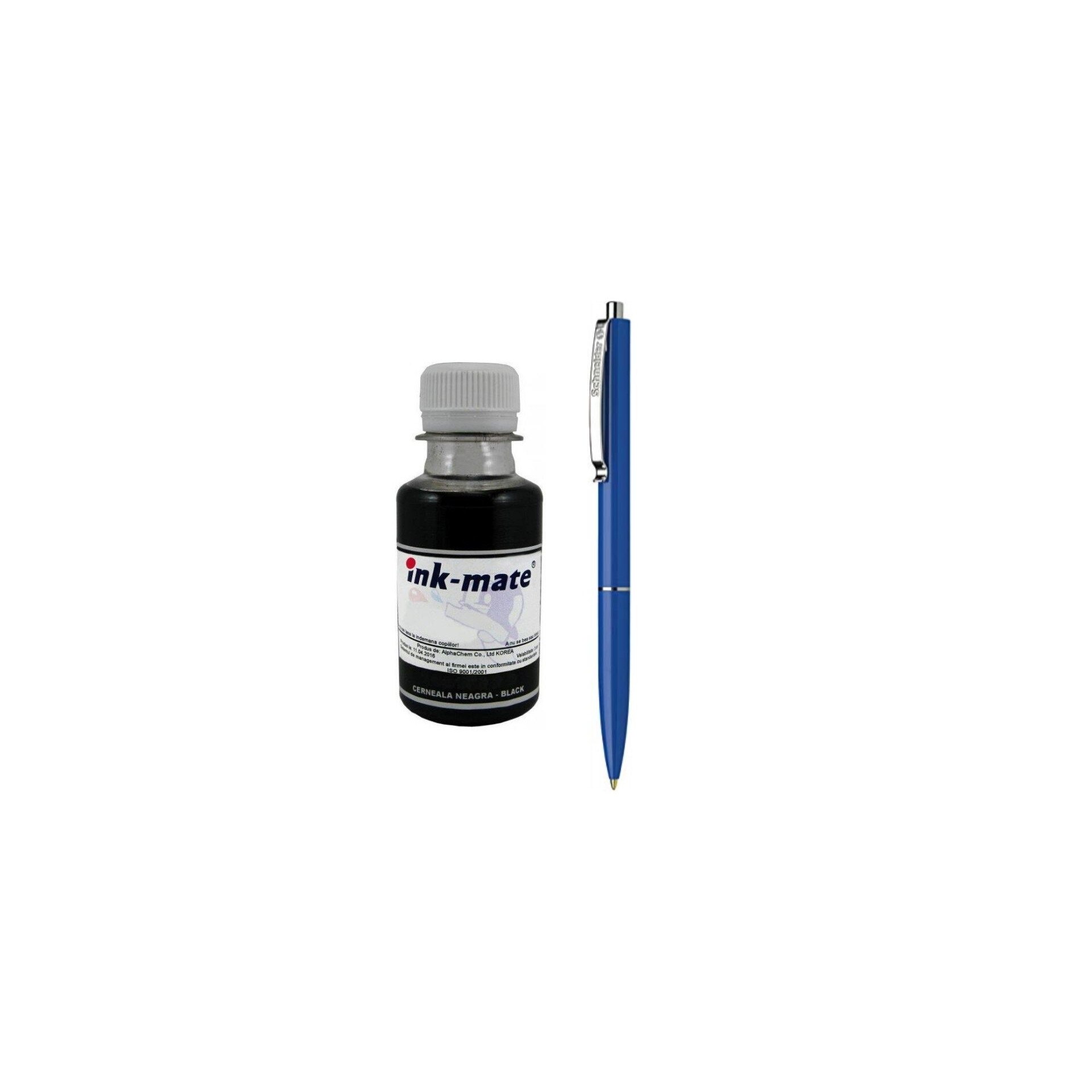 Flacon Refill Cerneala HP Negru (10) C4844A 100ml Ink-Mate si Pix Schneider