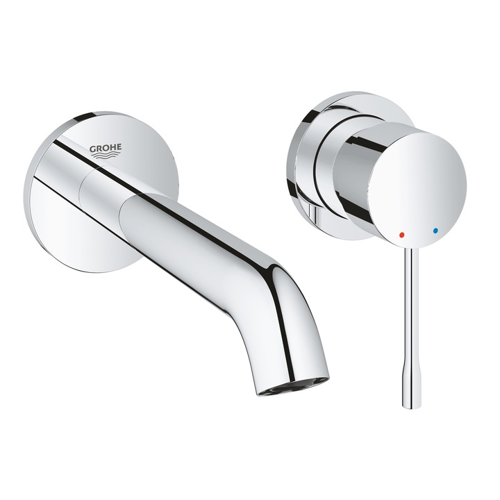 Смесител Grohe Essence, За умивалник, За вграждане, Двудупков монтаж, Външна част, Месинг, Хром