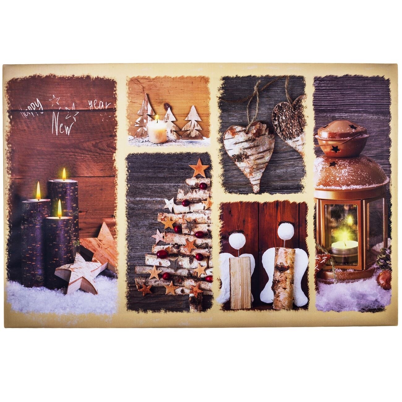 Tablou model peisaj de Craciun realizat din 6 imagini, include 5 leduri, dimensiune 60x40 cm