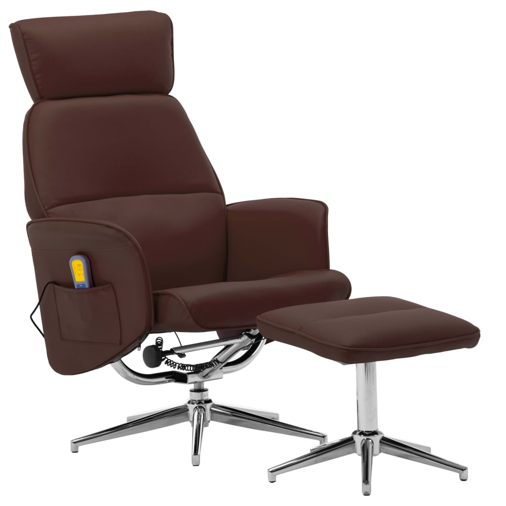 Fotoliu de masaj rabatabil cu taburet electric, vidaXL, Piele artificiala, 79 x 84 x 113 cm Maro