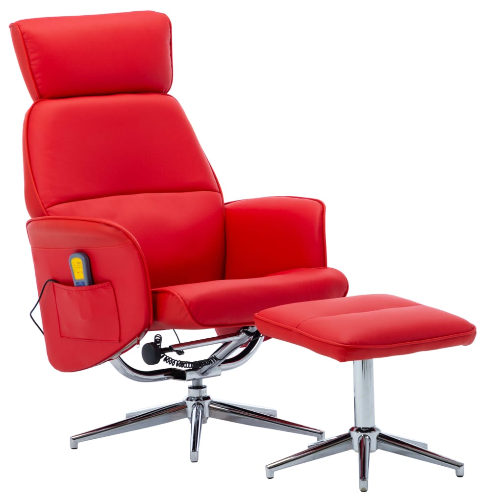 Fotoliu de masaj rabatabil cu taburet electric, vidaXL, Piele artificiala, 79 x 84 x 113 cm Rosu
