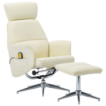Fotoliu de masaj rabatabil cu taburet electric, vidaXL, Piele artificiala, 79 x 84 x 113 cm Crem Fotoliu de masaj rabatabil cu taburet electric, vidaXL, Piele artificiala, 79 x 84 x 113 cm Crem