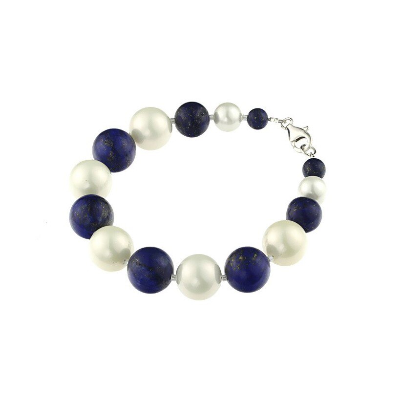 Bratara lapis lazuli si perle de Mallorca, de dama, Ambra Bijuterii