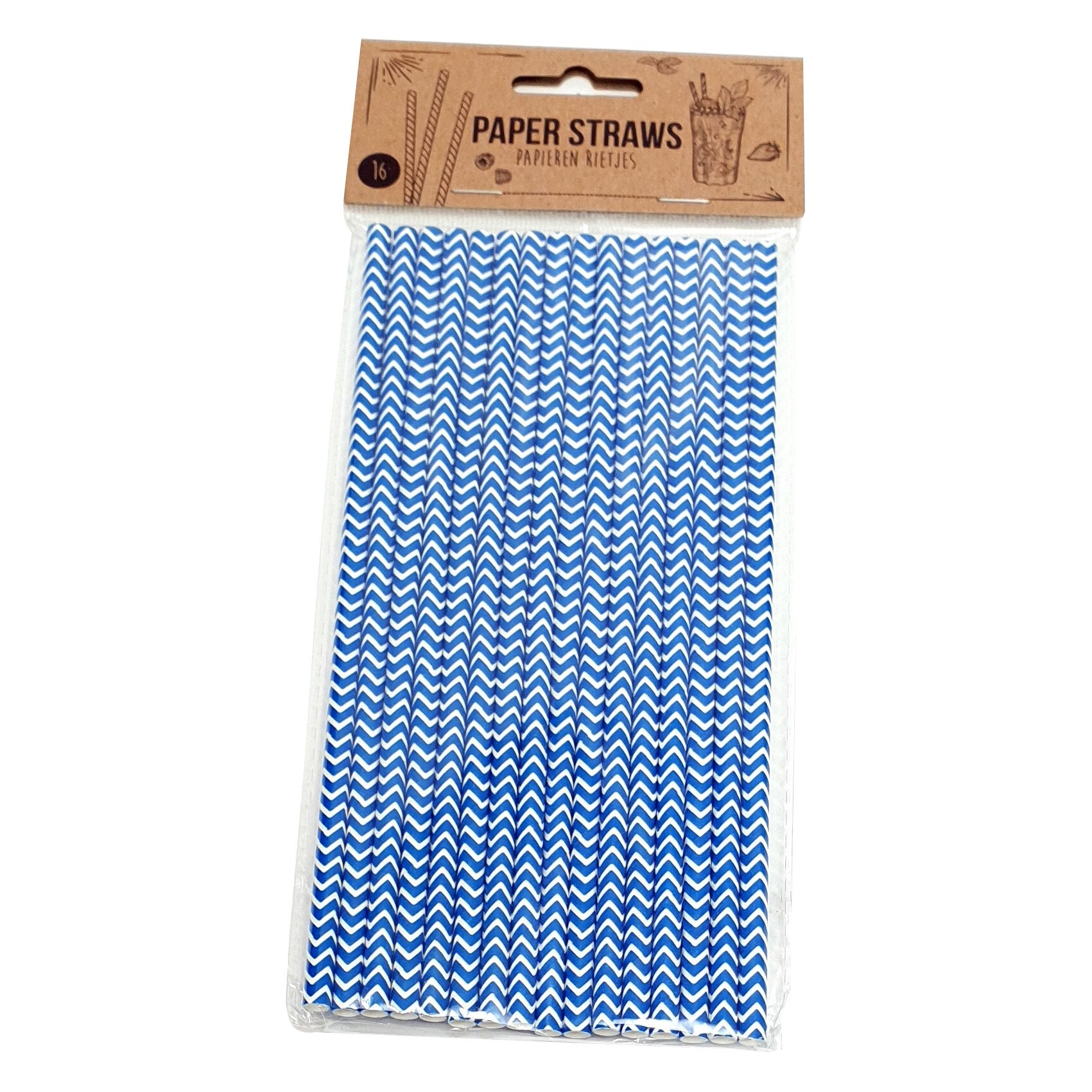 Set 16 bucati paie din hartie , alb-albastru, 20x0,5cm