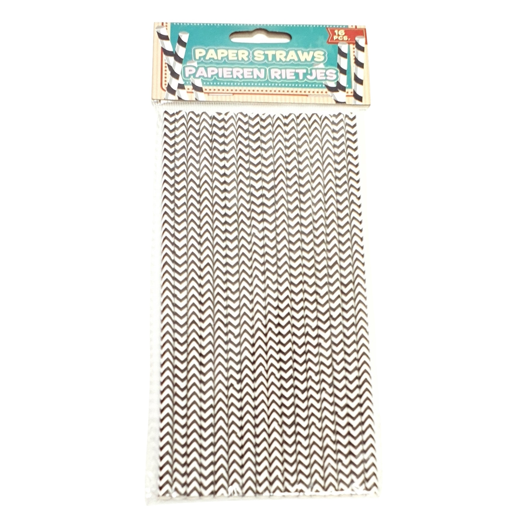 Set 16 bucati paie din hartie , alb-negru, 20x0,5cm