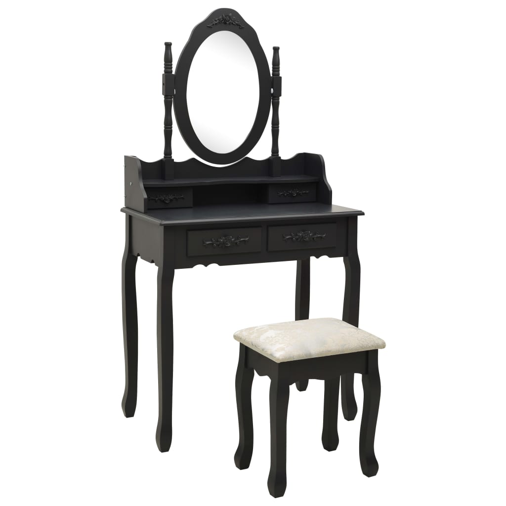 Set masa de toaleta cu taburet, vidaXL, Lemn, 75x69x140cm Negru