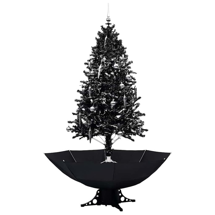 Brad artificial de Craciun cu ninsoare si baza umbrela, vidaXL, PVC, 190 cm, Negru