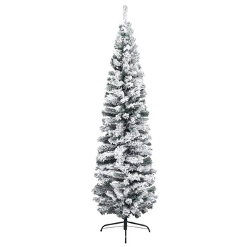 Brad artificial de Craciun, cu zapada, vidaXL, PVC, 61 x 240 cm, Verde si alb Brad artificial de Craciun, cu zapada, vidaXL, PVC, 61 x 240 cm, Verde si alb