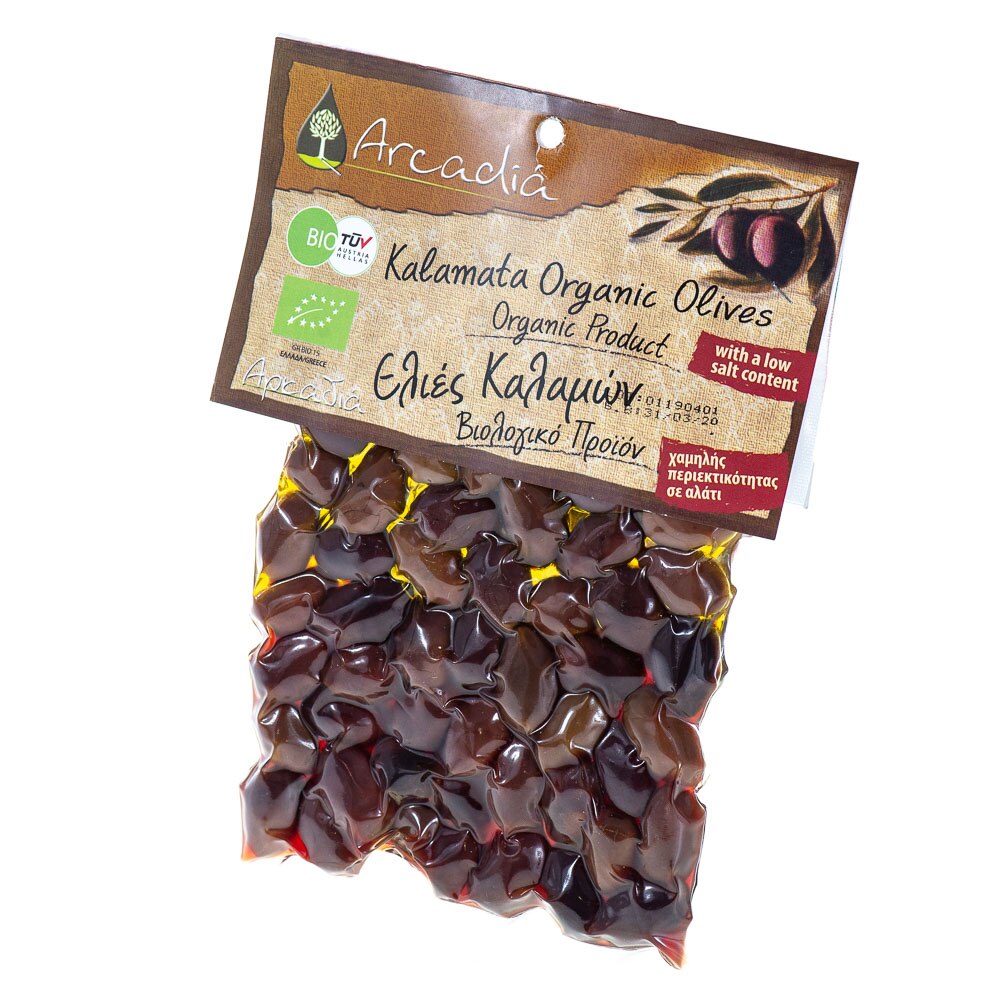 Masline Kalamata BIO vidate, Arcadia, 100% ingrediente BIO, deosebit de crocante si aromate, 200 g