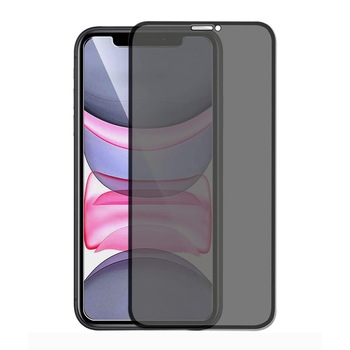 Folie sticla iPhone 11, Privacy, 5D, securizata cu rama metalica, protectie ecran si margini curbate, Negru Folie sticla iPhone 11, Privacy, 5D, securizata cu rama metalica, protectie ecran si margini curbate, Negru