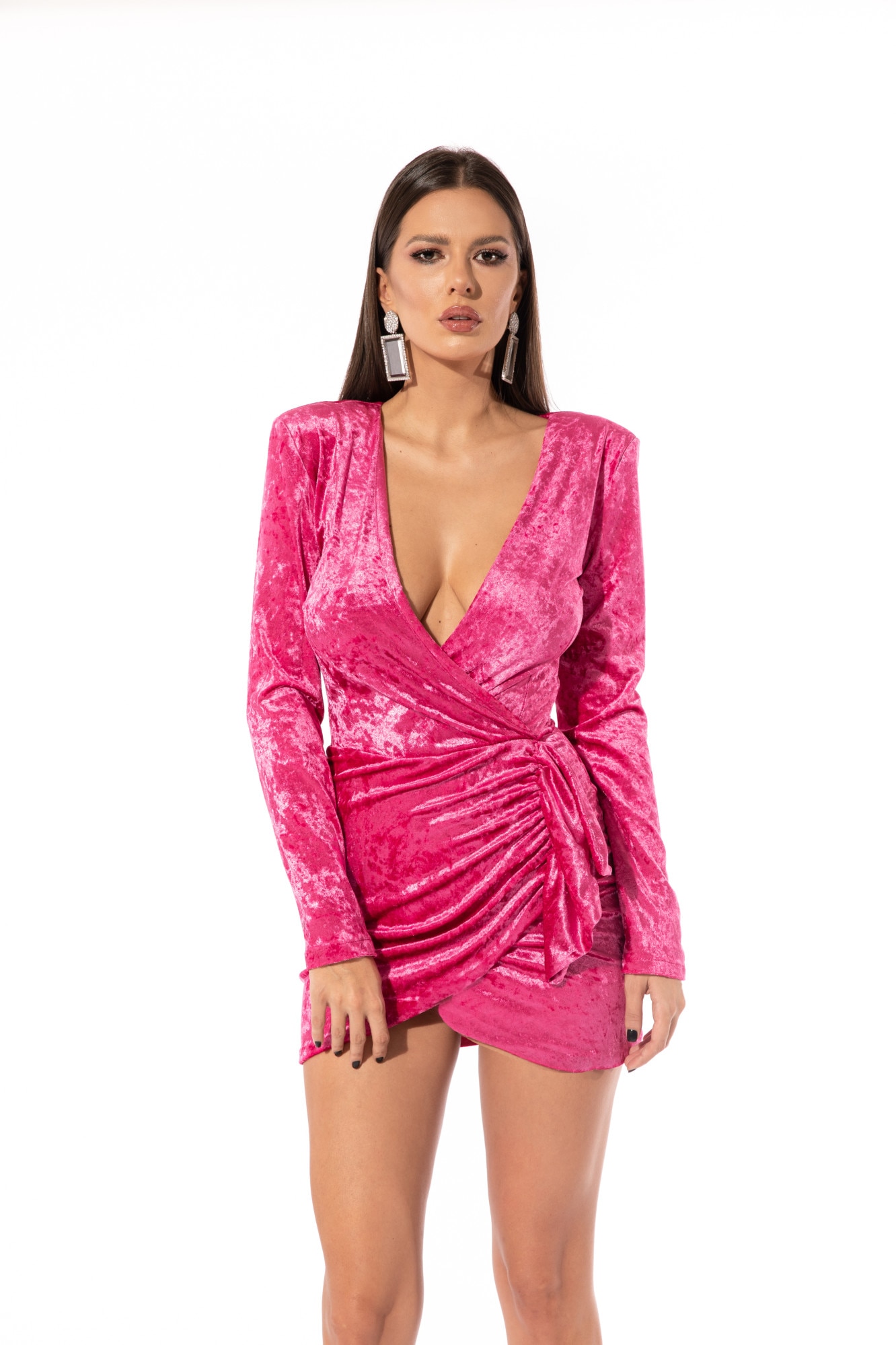 Rochie din catifea, Cactus the brand, roz, Roz