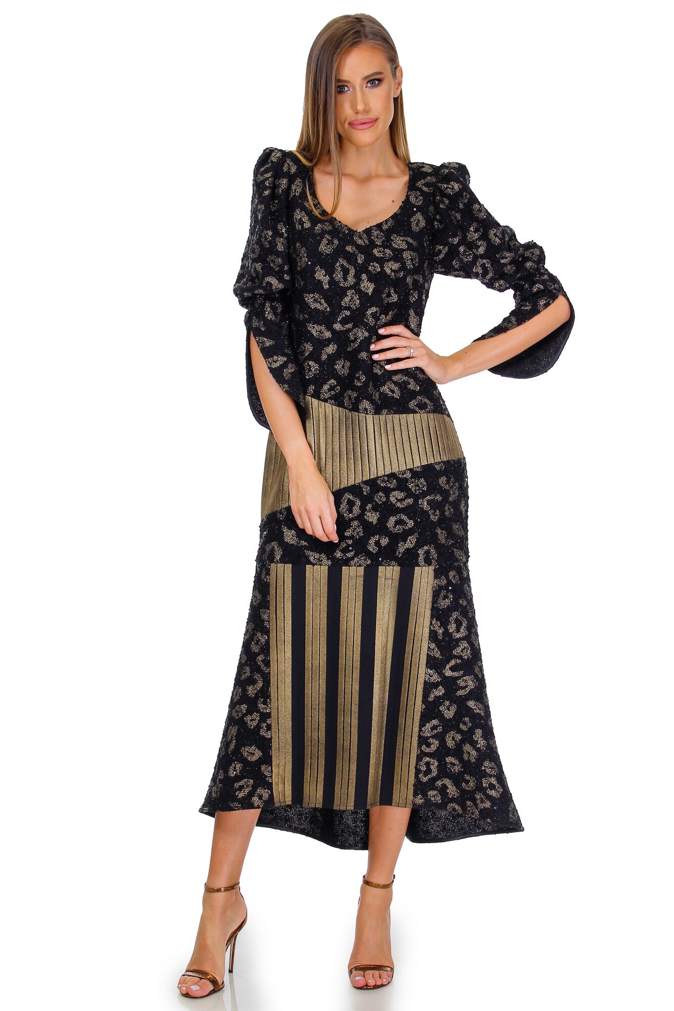 Rochie negru/aramiu, tricot, Liza Panait, BT-14, Negru/aramiu