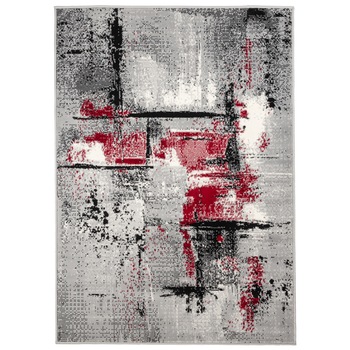 Covor Modern & Geometric Ceriol, Gri/Negru/Rosu, 80x150 cm, C04-0201137 Covor Modern & Geometric Ceriol, Gri/Negru/Rosu, 80x150 cm, C04-0201137