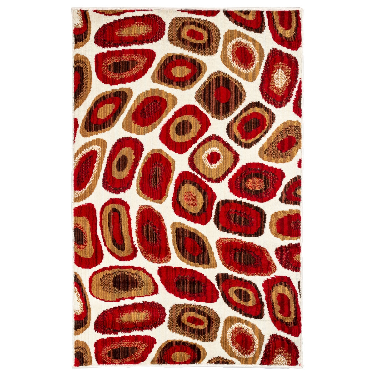 Covor Modern & Geometric Zaria, Bej/Rosu/Negru, 67x120 cm, C116-031112