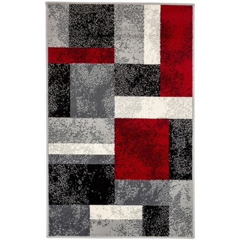 Covor Modern & Geometric Mamoton, Gri/Negru/Visiniu, 60x110 cm, C05-0201124 Covor Modern & Geometric Mamoton, Gri/Negru/Visiniu, 60x110 cm, C05-0201124