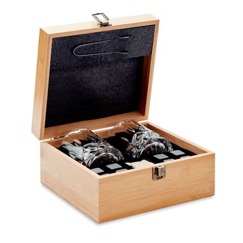 Set pentru whisky, 11 piese, 21,3x19,5x10,4 cm, Everestus, 20SEP0644, Sticla, Bambus, Natur, saculet inclus Set pentru whisky, 11 piese, 21,3x19,5x10,4 cm, Everestus, 20SEP0644, Sticla, Bambus, Natur, saculet inclus