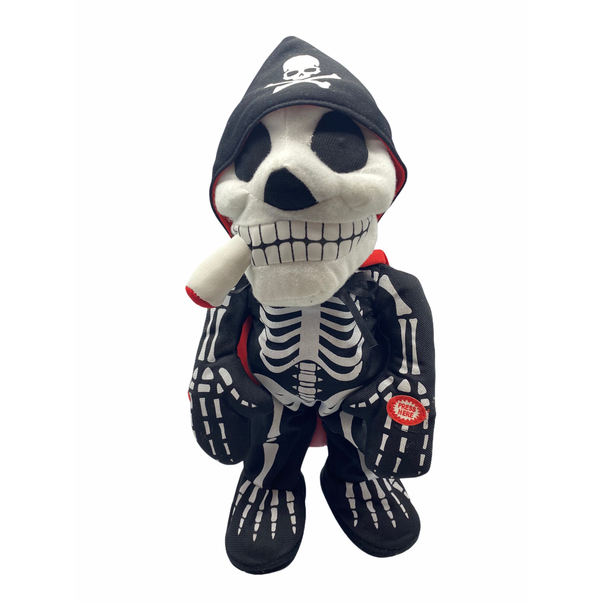 Schelete decorativ Atelie, Textil, cu sunet, Alb/Negru/Rosu, 38cm