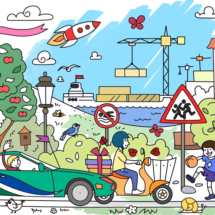 Plansa de colorat de buzunar "Autopark", 98x11cm