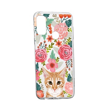 Husa Cat and Flowers, pentru Samsung Nord N100, rezistenta la uzura, anti-alunecare, din silicon Premium, 638 Husa Cat and Flowers, pentru Samsung Nord N100, rezistenta la uzura, anti-alunecare, din silicon Premium, 638