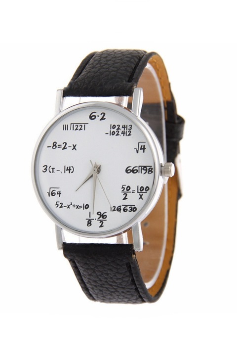 Ceas de dama Mathematics, curea neagra din piele ecologica si cadran cu formule matematice