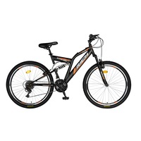 Bicicleta de munte RICH Alpin JSX2449, suspensie fata/spate, roata 24 inch, frana tip V-Brake, 18 VITEZE, negru cu portocaliu