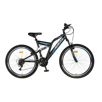 Bicicleta MTB de munte RICH Alpin JSX2449, suspensie fata/spate, roata 24 inch, frana tip V-Brake, 18 VITEZE, negru cu albastru Bicicleta MTB de munte RICH Alpin JSX2449, suspensie fata/spate, roata 24 inch, frana tip V-Brake, 18 VITEZE, negru cu albastru