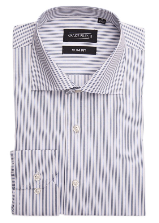 Camasa Slim Fit cu dungi fine, Alb/Negru