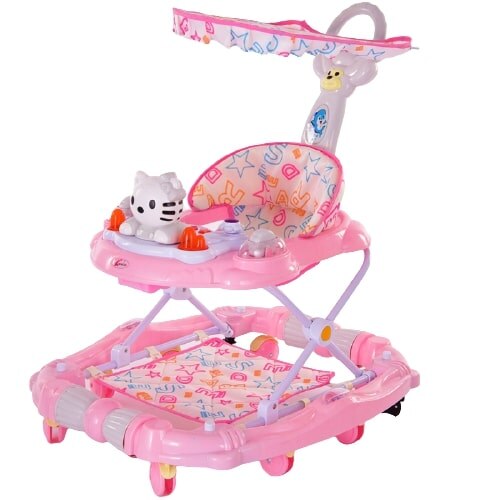 Premergator cu 8 roti cu muzica si lumini, pliabil, roz