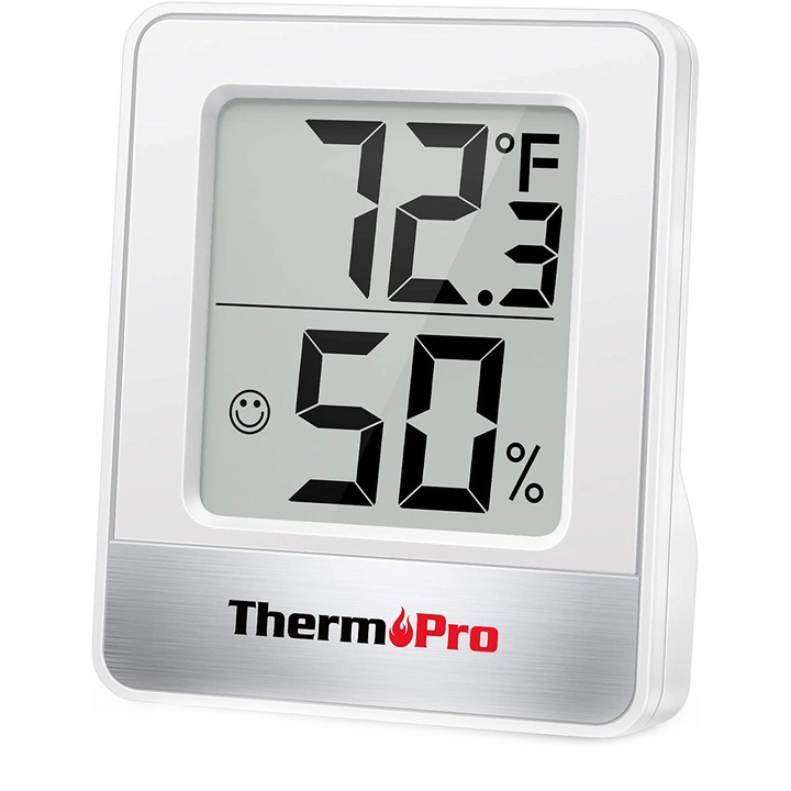 Termometru si higrometru de camera ThermoPro TP-49 RoPro, indicator comfort, citire 10s, 3 tipuri de montare, gama profesionala, alb