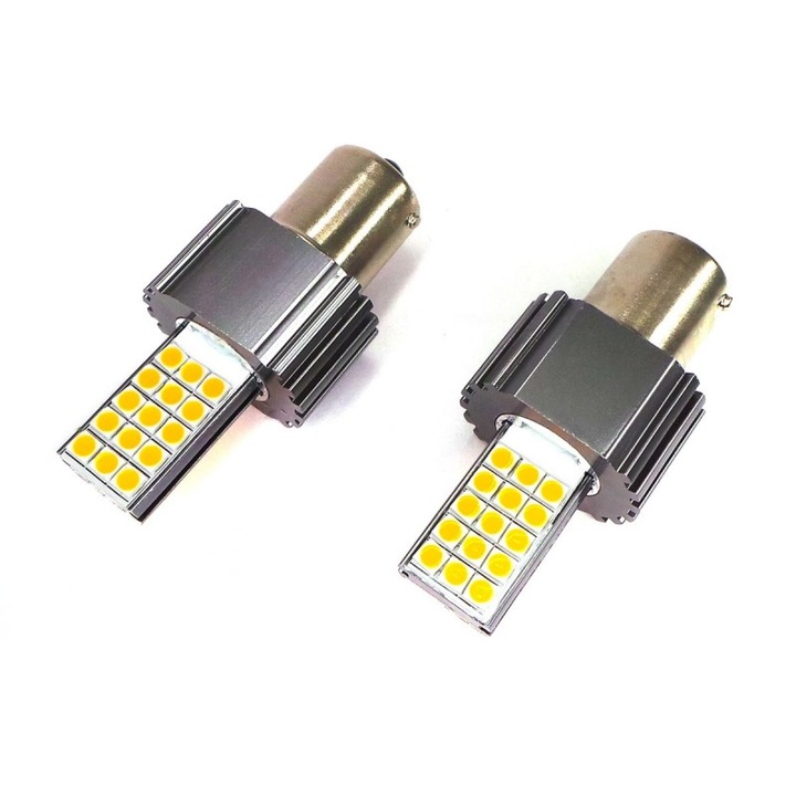 Set 2 becuri auto LED MotoLEDy, P21W, BA15S, 12-24V, CANBUS, 1800lm, Portocaliu