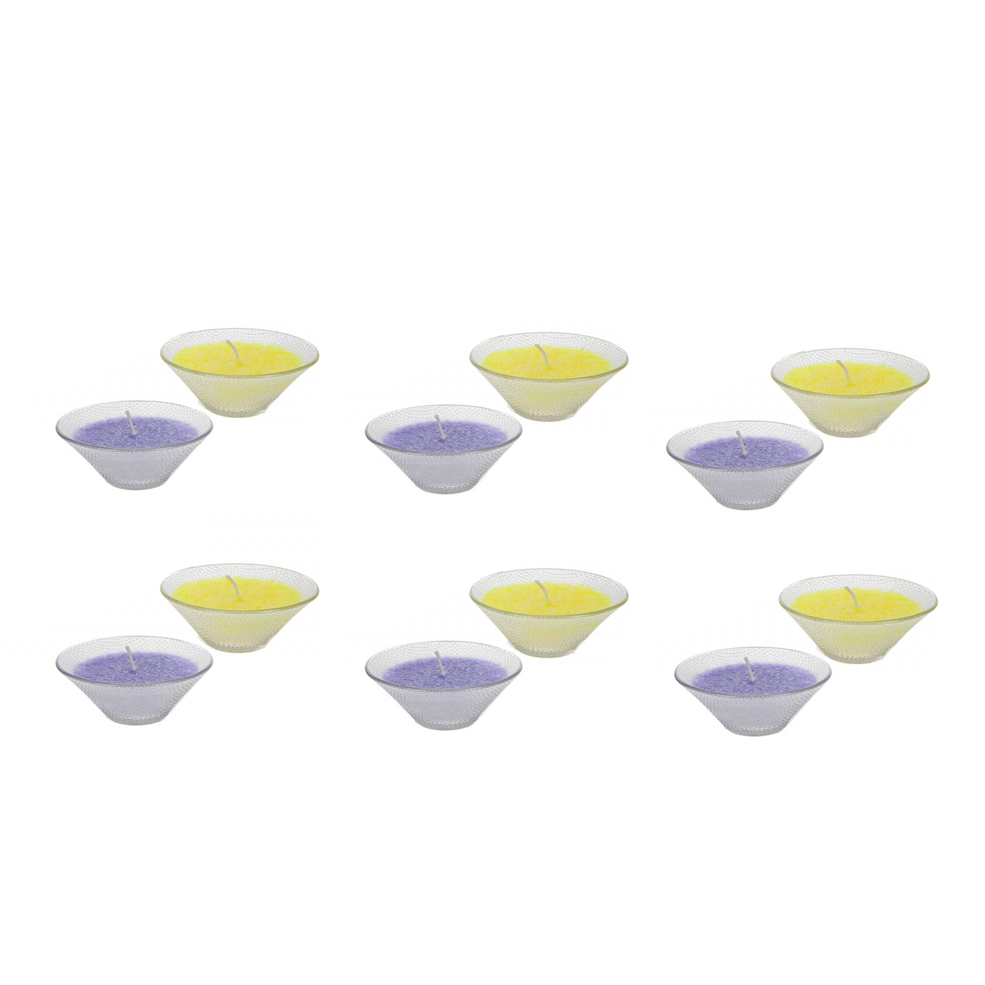 Set 12 lumanari din ceara PMS in vas de sticla, cu sclipici, multicolor