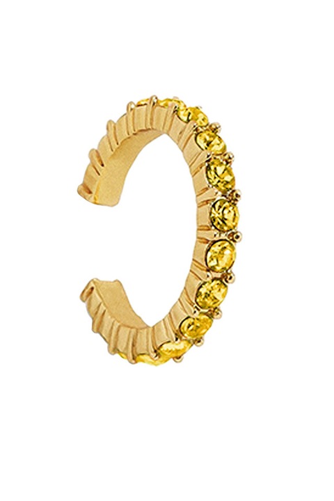 Cercel Ear cuff rotund, cristale mici fatetate, in suport cu zimti, Galben, Urechea stanga sau dreapta