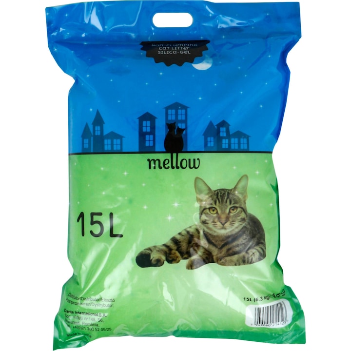 Asternut igienic pentru pisici Mellow, Silicat, Mar, 15L, 6.3 kg