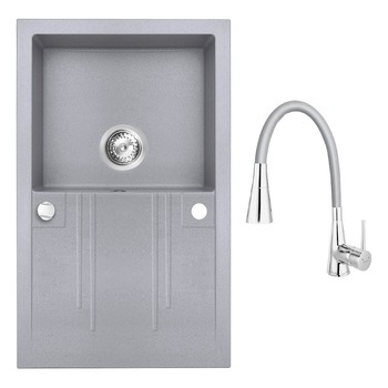 Set chiuveta Ferro granit gri o cuva 78x48, cu baterie Ferro flexibila 2 functii gri Set chiuveta Ferro granit gri o cuva 78x48, cu baterie Ferro flexibila 2 functii gri