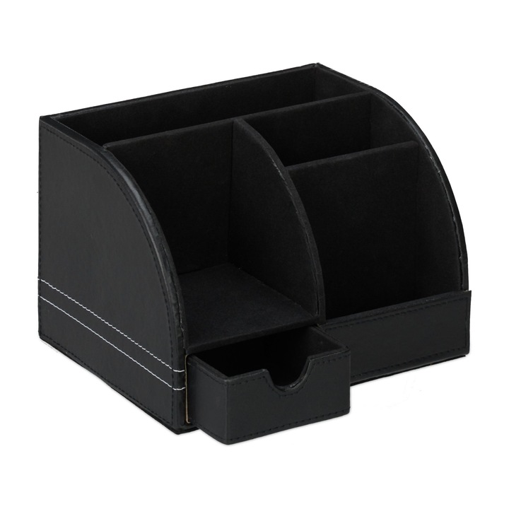 Organizator de birou cu 4 compartimente si un sertar, negru, Relaxdays