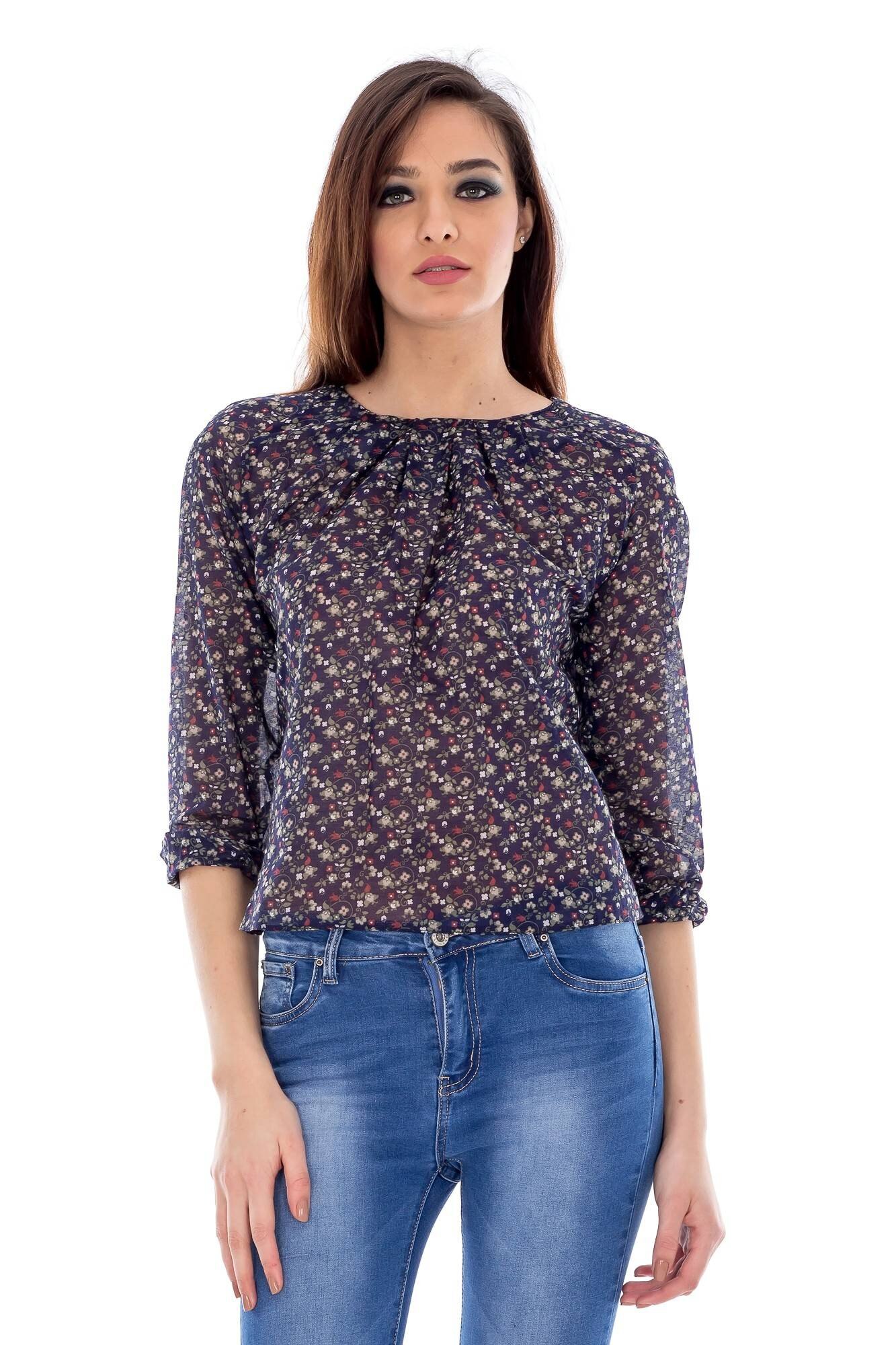 Bluza bleumarin de dama, ROH, cu imprimeu multicolor, 40