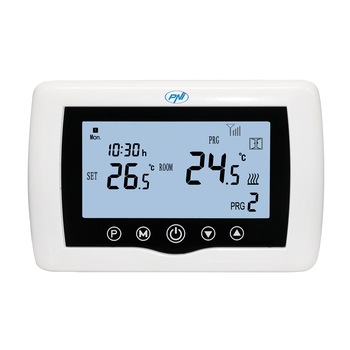 Termostat inteligent PNI CT36, WiFi, Histerezis 0.2 grade C, Control centrala termica, Programare control temperatura, Display, Alb Termostat inteligent PNI CT36, WiFi, Histerezis 0.2 grade C, Control centrala termica, Programare control temperatura, Display, Alb