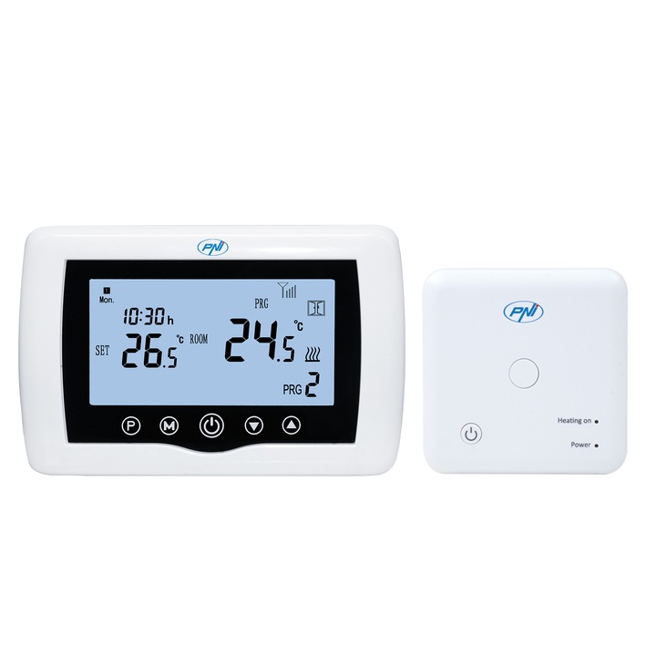 Termostat inteligent PNI CT36, WiFi, Histerezis 0.2 grade C, Control centrala termica, Programare control temperatura, Display, Alb