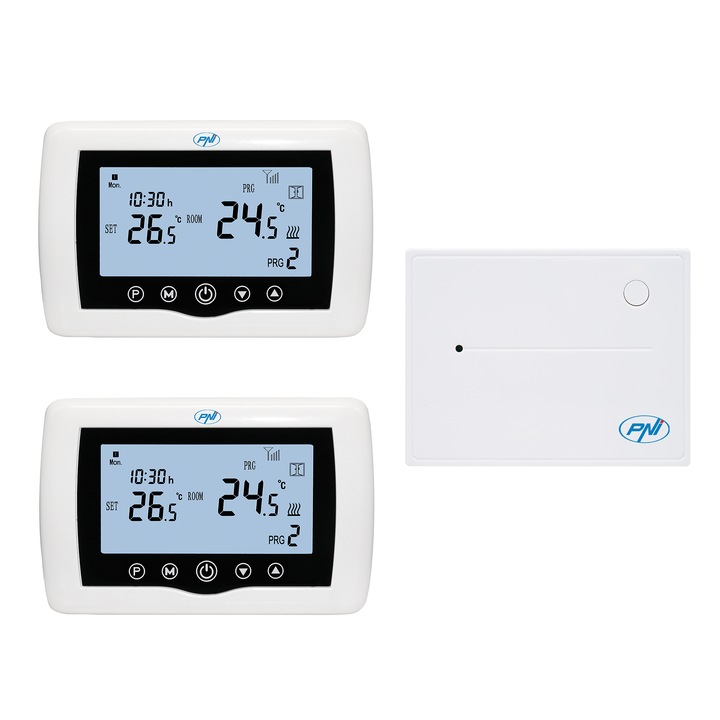 Termostat inteligent PNI CT400 , WiFi, Control centrala termica, Control doua zone, Display, Alb