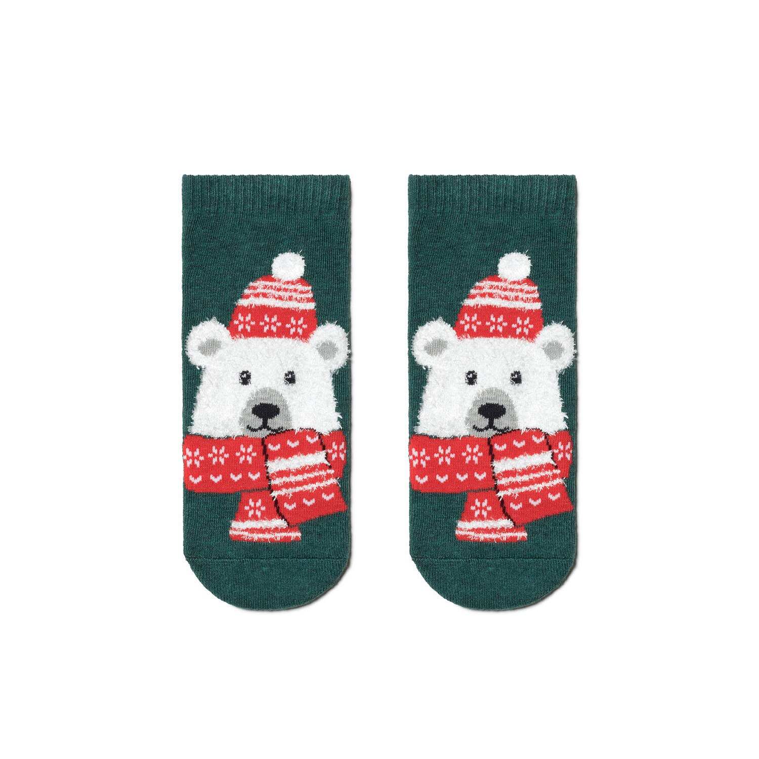 Sosete scurte copii motive Craciun cu model Urs Polar, Conte Kids 442, Verde, 12-14