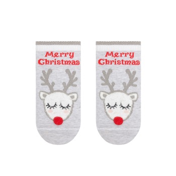 Sosete scurte bumbac, ren cu pompon motiv Craciun, Conte Kids 384 Sosete scurte bumbac, ren cu pompon motiv Craciun, Conte Kids 384