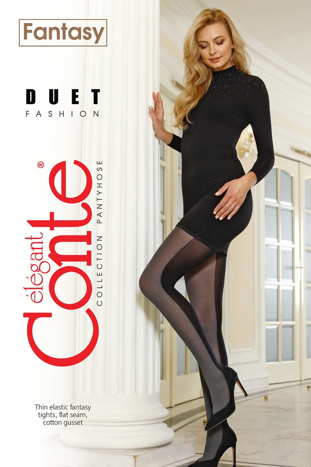 Ciorap cu model Fantasy Duet, Conte Elegant, Gri inchis
