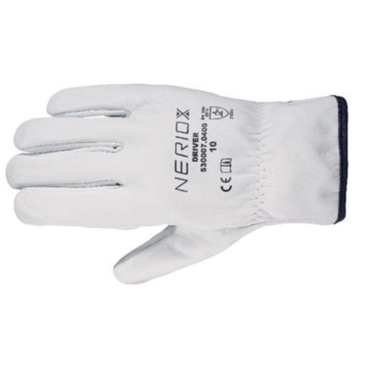 Set de 10 perechi de manusi din piele alba de vaca, NERIOX, Driver, 530007.0200